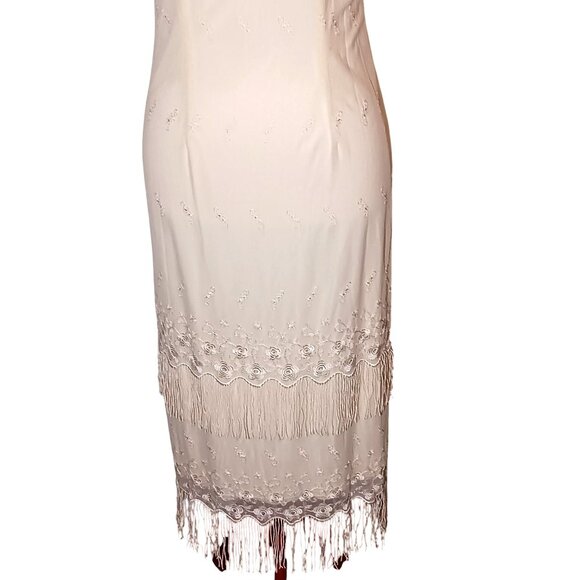 VTG Cattiva New York Cream Embroidered Lace Fringe Teired Dress w/ Jacket 8 - Picture 8 of 16